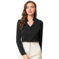 thumbnail image 1 of Camisa abotonada Allegra K cuello alto escote En V recortado carrera primavera Negro L, 1 of 6
