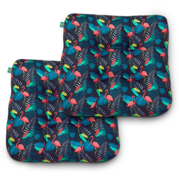 Duck Covers Water-Resistant Indoor/Outdoor Seat Cushions, 19 x 19 x 5 Inch, 2 Pack, After Party Flamingo