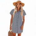 thumbnail image 3 of Women's Short Sleeve Shirt Dress – Collared Button Front Mini Dress with Dual Chest Pockets, 3 of 5