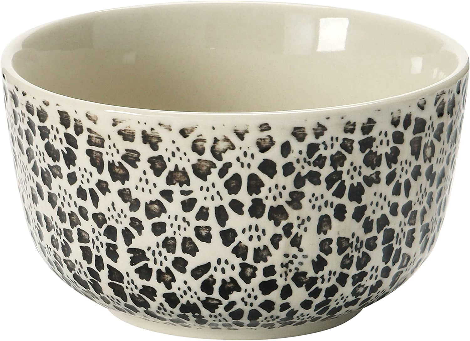 Creative Co-Op Hand-Stamped Stoneware Bowl with Embossed Pattern, Black and Cream Color, 4 Styles