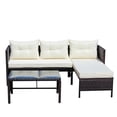 thumbnail image 5 of Patio Furniture Set 3 Pieces, Outdoor Sectional Rattan Patio Table and Chairs Set with Cushions and a Tempered Glass Patio Table, Patio Conversation Set with Sofa for Porch Balcony Lawn, Beige, 5 of 10