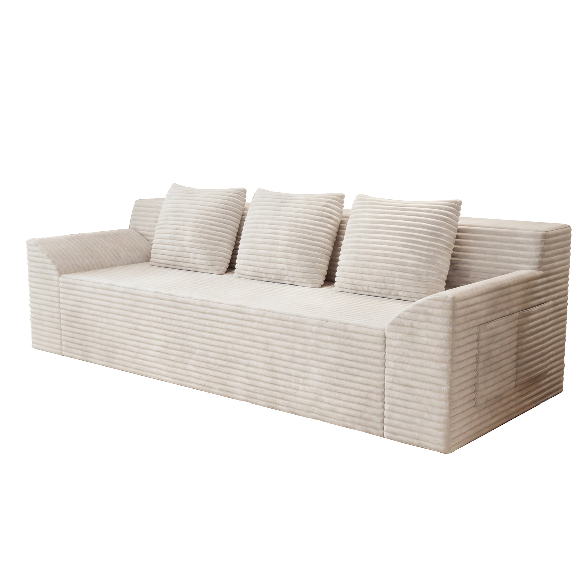 Leumius 71" 3 Seater Cloud Sofa Couch,Modern Corduroy Upholstered Boneless Sofa Couch with Deep Seat for Living Room,No Assembly Required,Ancient White