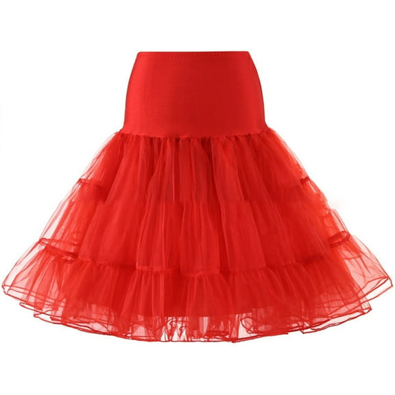 Zeiwohndc Women 50s Vintage Tulle Flared Petticoat Solid Color Half Slip Tutu Underskirt