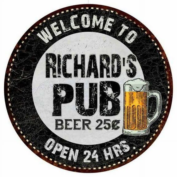 Richard's Pub 14" Round Metal Sign Beer Bar Black Wall Decor Gift 100140039431