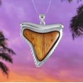thumbnail image 5 of Unique Hawaiian X-Large Genuine Koa Wood Shark Teeth Necklace, Sterling Silver Shark Teeth Pendant, N8523 Birthday Valentine Wife Mom Gift, 5 of 7