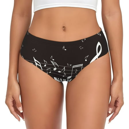 Naloa Piano Keys With Musical Notes Womens No Show Cotton Underwear Mid-High Waisted Soft Ladies Panties Strech Breathable Briefs -X-Small