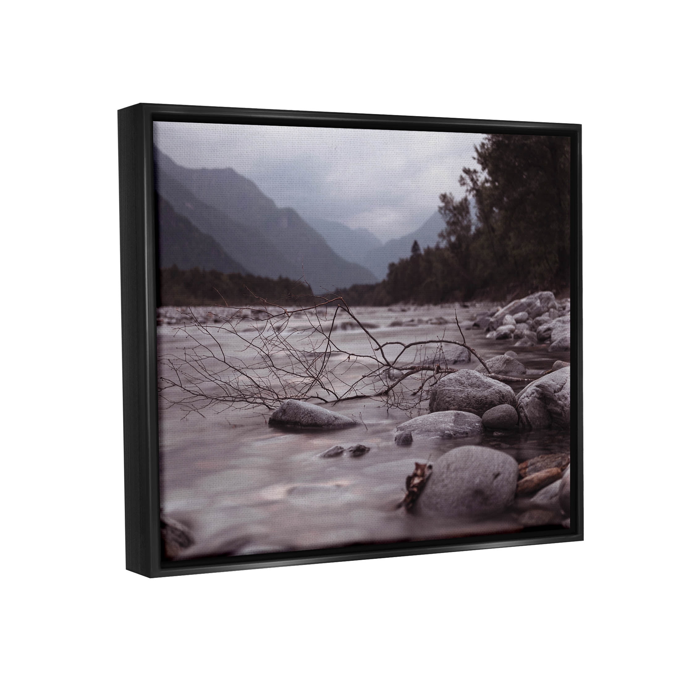 Stupell Industries Woodland Nature Mountain Creek Photograph Jet Black Floating Framed Canvas Print Wall Art, Design by Lil' Rue