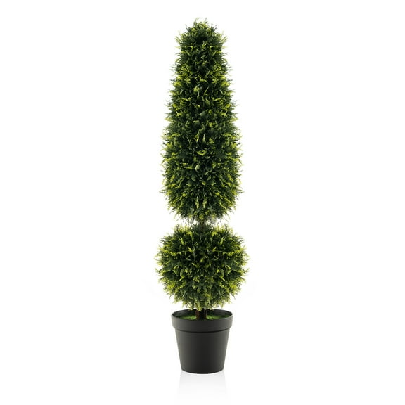Gymax 47.5'' Artificial Boxwood Topiary Tree w/ Natural Vines PE Leaves & Flowerpot