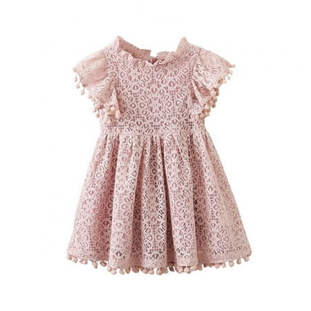 

LOVEBAY Little Girls Hollow Lace Flying Sleeve Dress Kid Clothes 1-6T