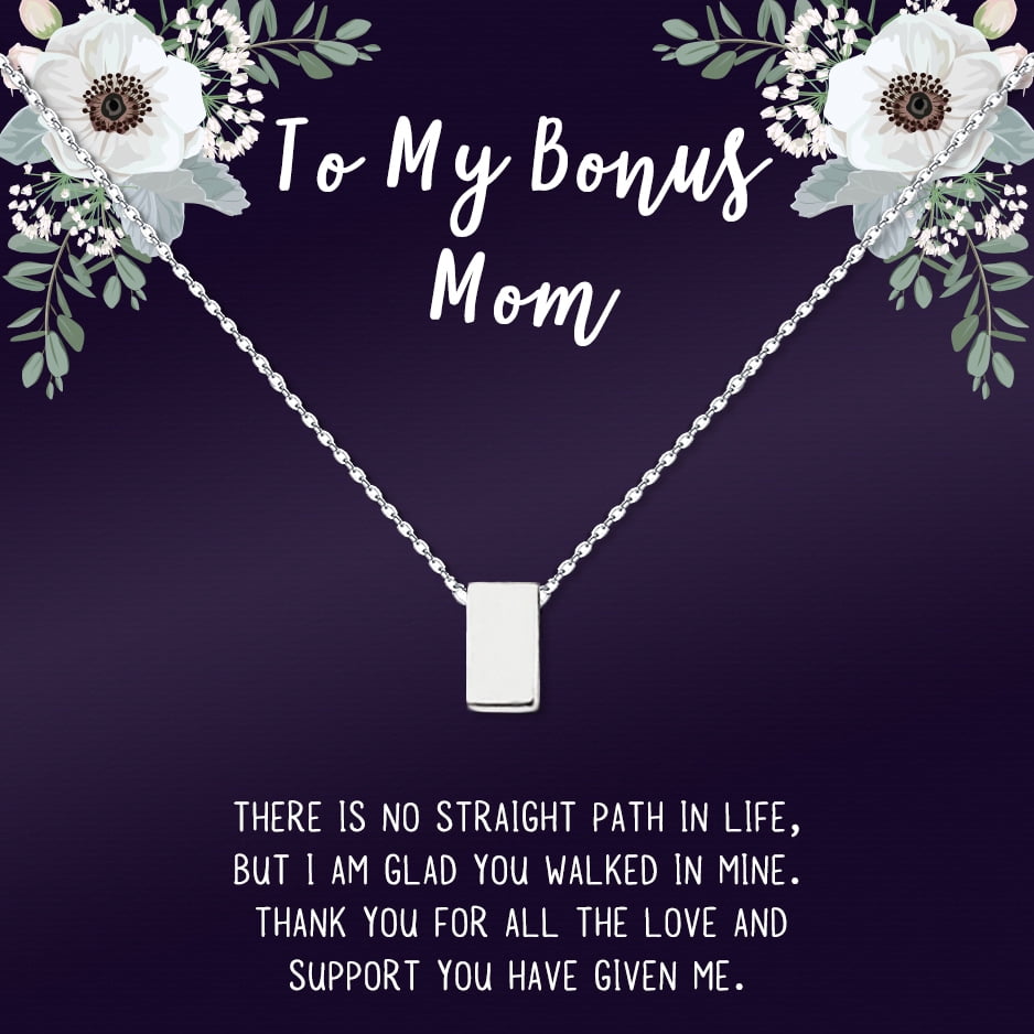 Jewelry Gift for Mother's Day, Card and Necklace Gift for Step Mom, Cube Necklace for Mother's Day, Jewelry for Step Mom Mother's Day Gift [Silver, No-Personalized Card]