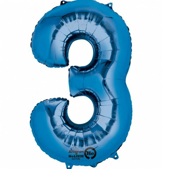Anagram - 34 Number '3' Mylar Balloon - Blue