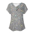 thumbnail image 4 of Viikei Summer Tops for Women 2025 Stylish Printed Plus Size Short Sleeves Basic Tee for Women Women's V-Neck Fashion Casual Short-Sleeved Spring And Summer Top, 4 of 5