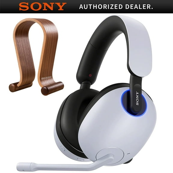 Sony WHG900N/W INZONE H9 Wireless Noise Cancelling Gaming Headset, White Bundle with Deco Gear Wood Headphone Display Stand Secure Tabletop Holder| Official Sony USA Partner