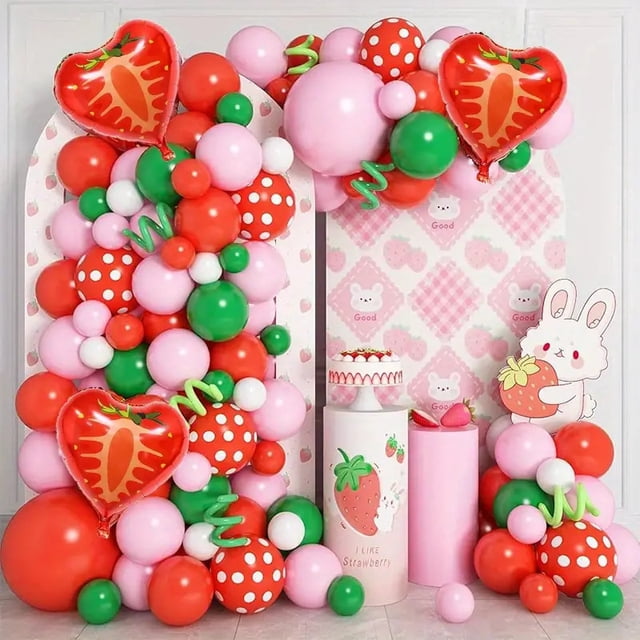 Kit de guirnaldas con globos para fiestas, diseño de fresa, 118 unidades, con lámina y látex
