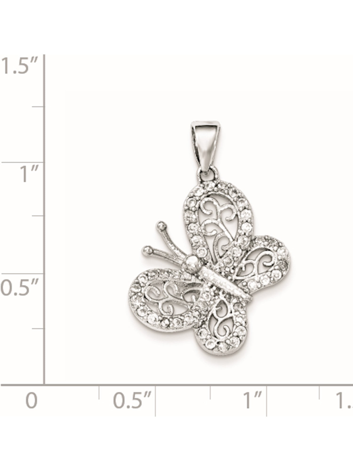 925 Sterling Silver Rhodium-plated Polished CZ Butterfly Charm Pendant