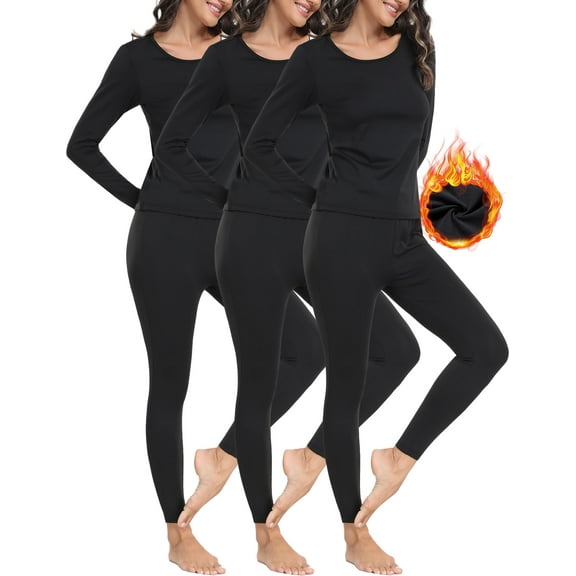 3 Sets Women's Thermal Underwear Set Fleece Lined Long Johns Thermal Underwear Base Layer for Women Cold Winter Black-Black-Black M