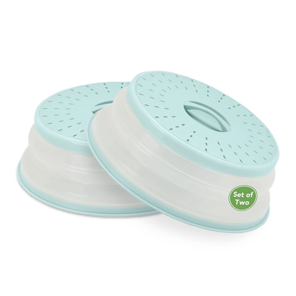 Tovolo Microwave Splatter Cover for Food, Medium 2-Pack (Blue Haze) - Collapsible & Vented Splatter Guard Lid - Microwave Dish Cover with Handle - BPA-Free Kitchen Gadget for Meal Prep