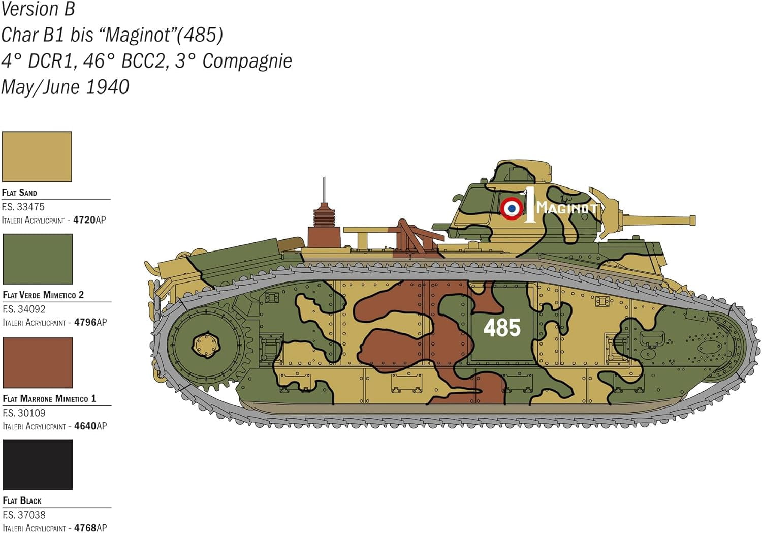 Italeri 25766 1:56 Char B1 Bis Model Building Kit, Stand Model Building, Crafts, Hobby, Gluing,