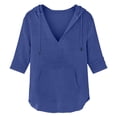 thumbnail image 5 of Women's Cotton Linen Hooded Cover Up, 3/4 Sleeve V-Neck Pocket Shirt, Lightweight Beach Kimono for Bikini Cover, Summer Vacation, and Resort Wear-Blue, 5 of 10