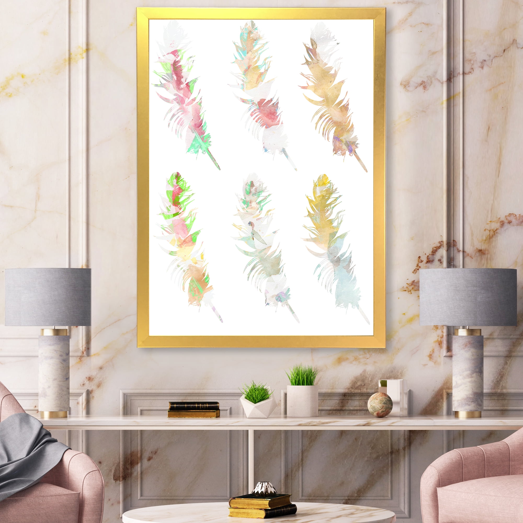 Designart 'Vibrant Boho Art Feather In Rustic Bright Colors' Bohemian & Eclectic Framed Art Print