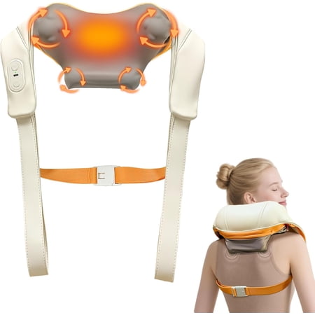 Hands-Free Shiatsu Neck and Shoulder Massager with Heat, Cordless Deep Kneading Back Massager Pillow for At-Home Relaxation, Ideal Gift for Men and Women