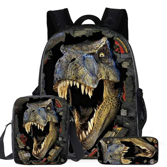 Set de mochilas escolares de nailon con dibujos animados de dinosaurios para niños, 3 unidades