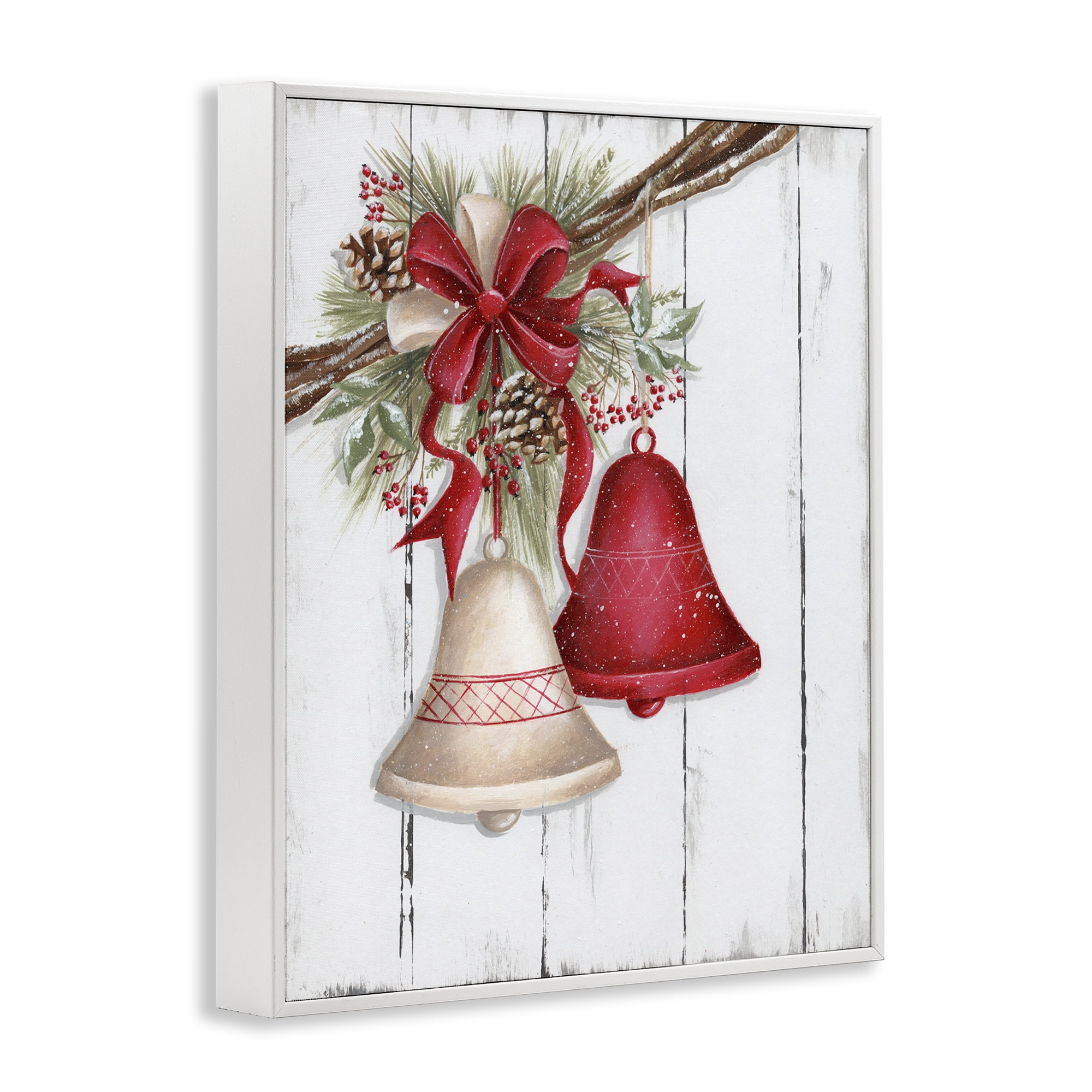 Stupell Industries Rustic Winter Bells Holiday Painting White Framed Art Print Wall Art, 24 x 30