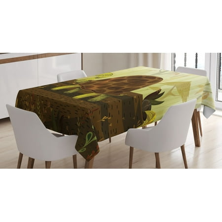 

Turtle Tablecloth Cartoon Style Woodland Composition Animal Walking Wildlife Natural Forest Fauna Rectangular Table Cover for Dining Room Kitchen 52 X 70 Inches Multicolor by Ambesonne