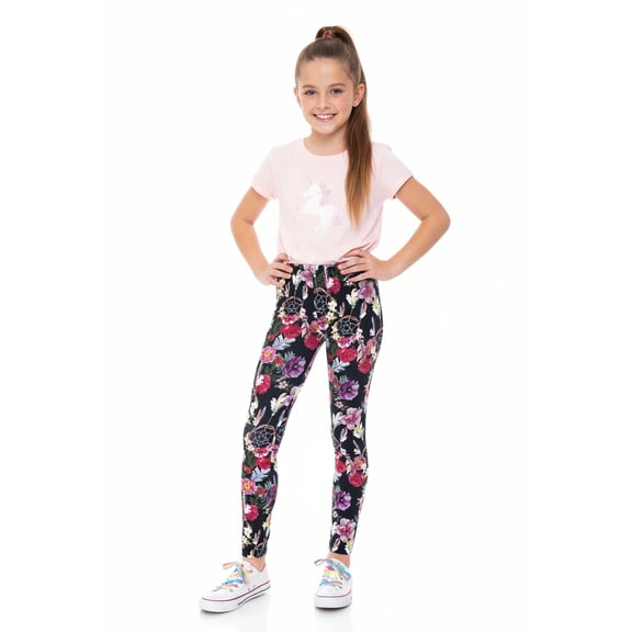Creamy Soft Girls Kids Size Leggings, High Rise, Stretchy - by USA Fashion™ Floral Dreamcatcher Large