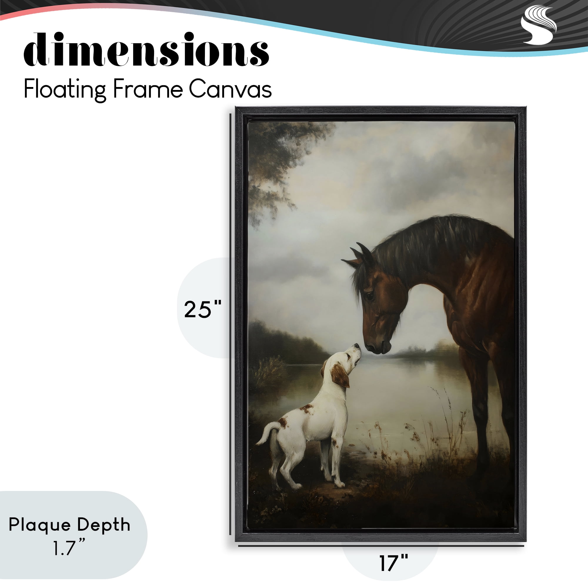 Stupell Industries Hound & Horse Companions Black Framed Floater Canvas Wall Art, design by Petal Prints Design