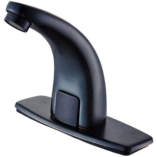 IGUOHAO Touchless Bathroom Faucet Oil Rubbed Bronze with Hole Cover Plate Single-Hole Automatic Sensor Vanity Faucets with Control Box and Temperature Mixer Hands Free Bathroom Sink Water Tap