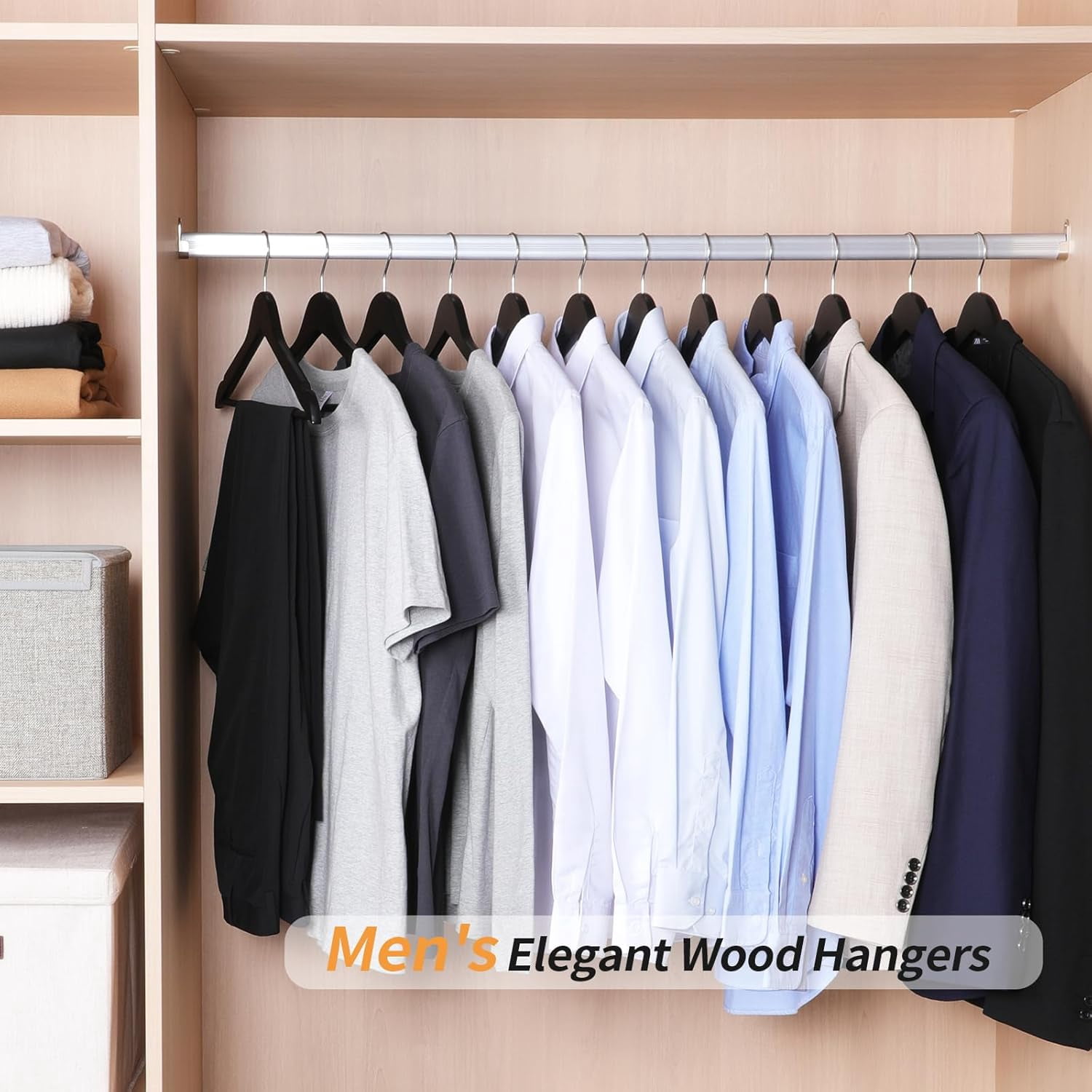 Wood Suit Clothes Hangers for Closet Organizer, Black, 30-Pack