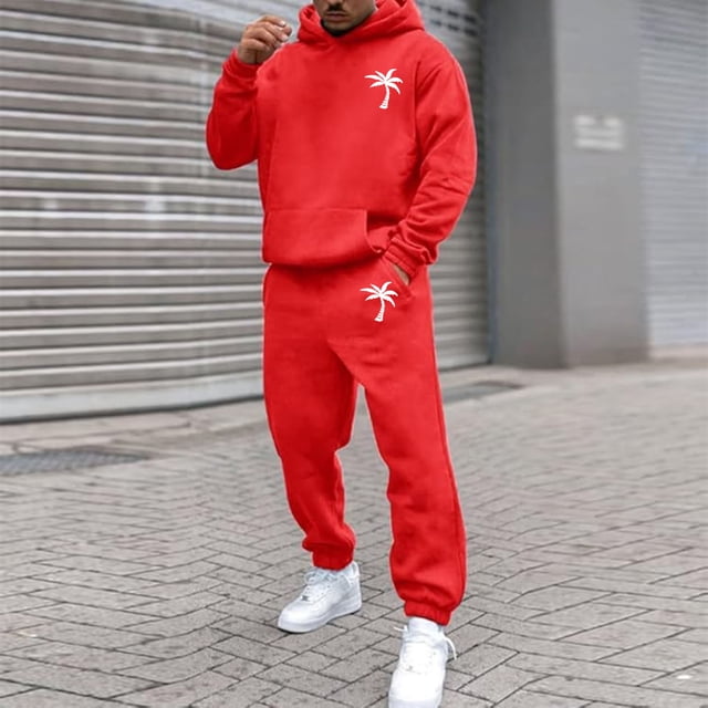 Men's Suits Product Title for Men Casual Solid Two Piece Hooded Sports Set with Raglan Sleeve Drawstring Pant Set