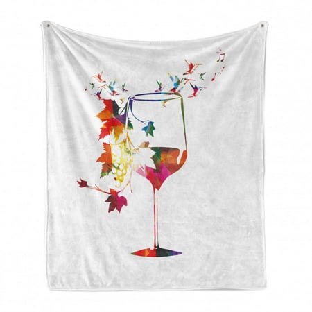 

Winery Soft Flannel Fleece Throw Blanket Wine Glass with Colorful Imaginary Growing Leaves Aroma Sommelier Relax Joy Cozy Plush for Indoor and Outdoor Use 50 x 70 Multicolor by Ambesonne