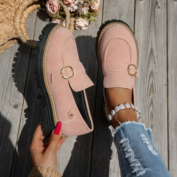 Eltusu Women Loafer Flat Shoes, Low Heel Slip on Round Toe Breathable Comfort Shoes Pink Size 5.5-9.5