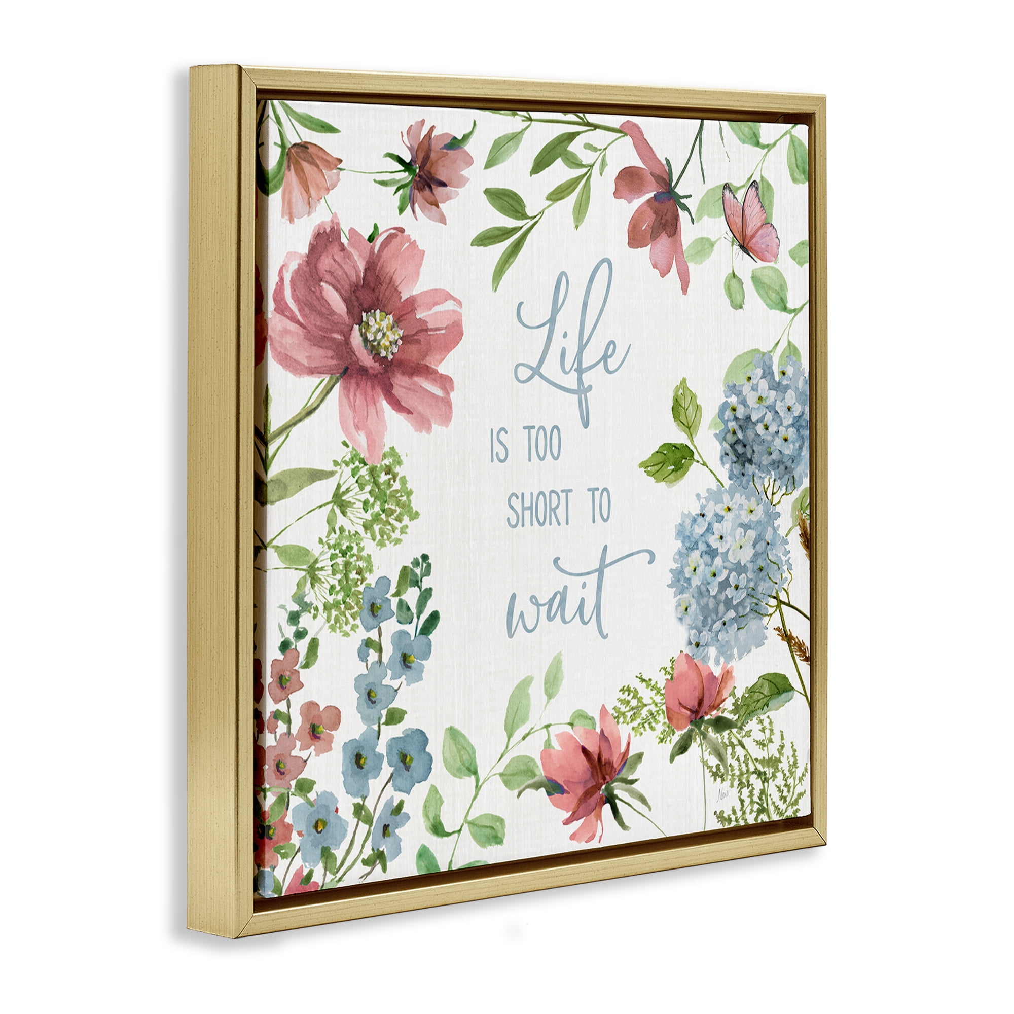 Stupell Industries Too Short To Wait Gold Framed Floater Canvas Wall Art, design by Nan