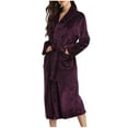 thumbnail image 2 of Antinious Women Cozy Solid Flannel Notched Collar Robe Loose Pockets Warm Sleepwear Robe with Belt,Women Sleep Bathrobes,Purple,M, 2 of 3
