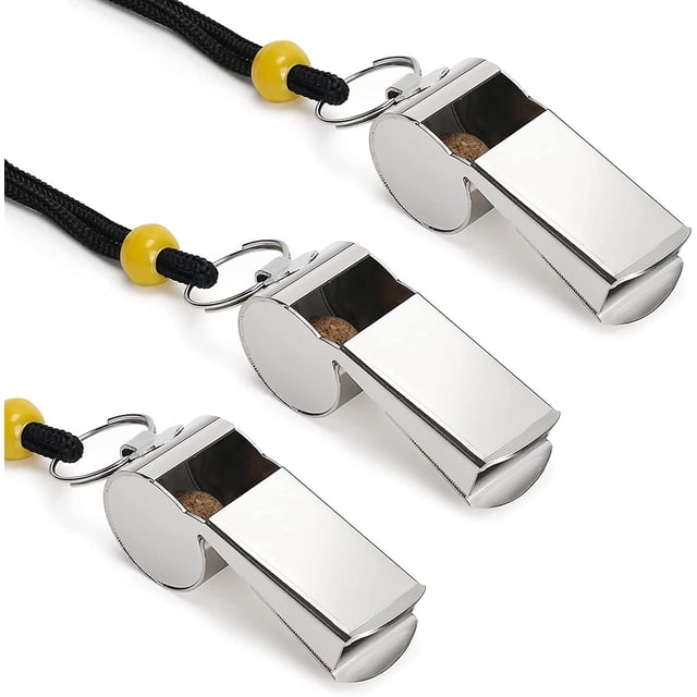 Silbato, Silbato deportivo de acero inoxidable con cordón, Silbato con sonido fuerte y nítido, Ideal para árbitro, entrenador, profesor, entrenamiento, supervivencia, emergencia