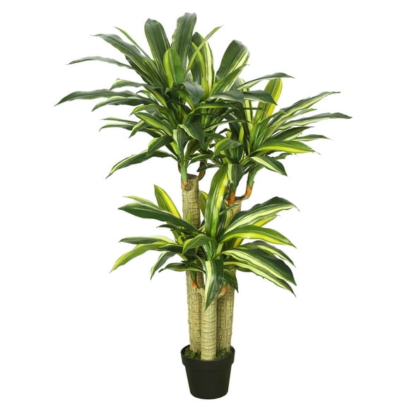 Vickerman 52" Artificial Potted Green and Yellow Real Touch Dracaena Tree.