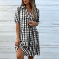 thumbnail image 5 of Women's Casual Plaid Linen Short Sleeve Button Front Dress with Lapel Collar, 5 of 7