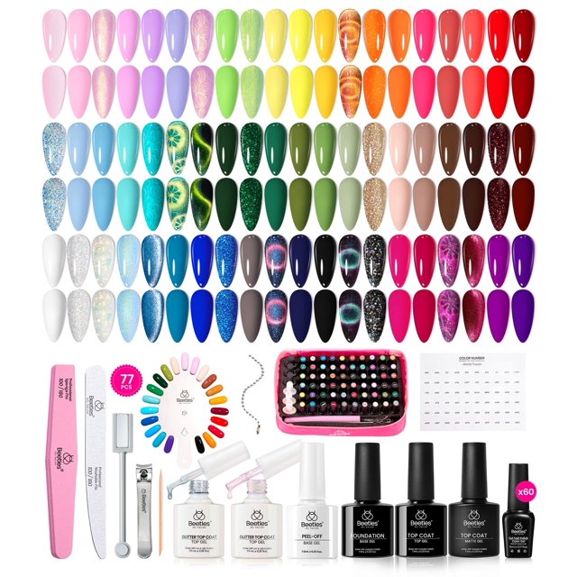 Set de esmaltes de uñas en gel Beetles, 60 colores, ojo de gato, 77 unidades
