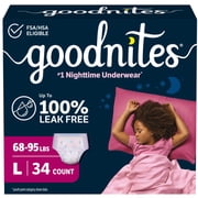 Goodnites Girls Nighttime Bedwetting Underwear, L (68-95 lbs), 34 Count (Select for More)