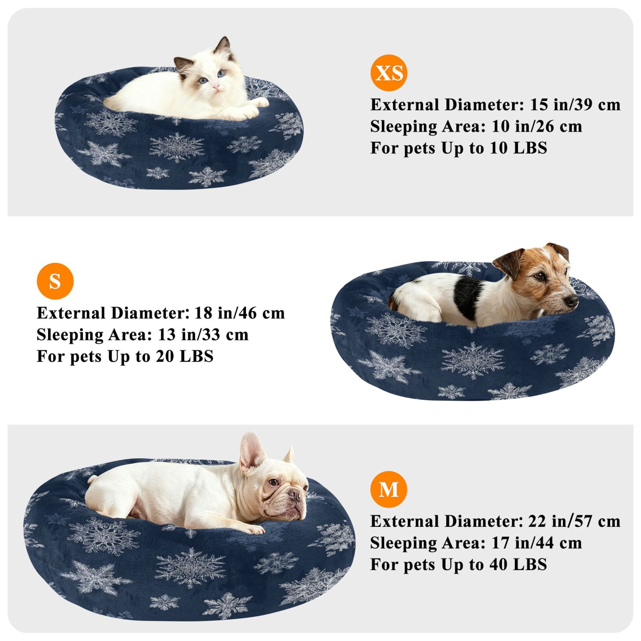 Iauyy Pet Couch Donut Cat Bed for Indoor Cats/Small Dogs Washable & Machine with Non-slip Bottom Calming Cat Furniture, Delicate White Snowflakes (M)