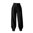 thumbnail image 3 of Women's High Waist Pleated Suit Jogger Pants Tapered Ankle Cuff Dress Trousers Loose Fit Business Casual Work Pants with Pockets Black, 3 of 6