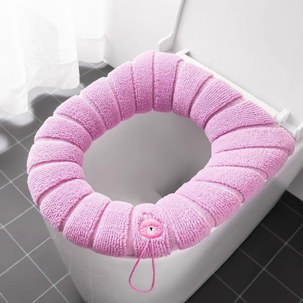 Solid Color Toilet Seat Cushion Cover - Soft Warm Stretchable Fits Round & Elongated Seats - Washable Hygienic Bathroom Cover, Cozy Winter Comfort, Blue