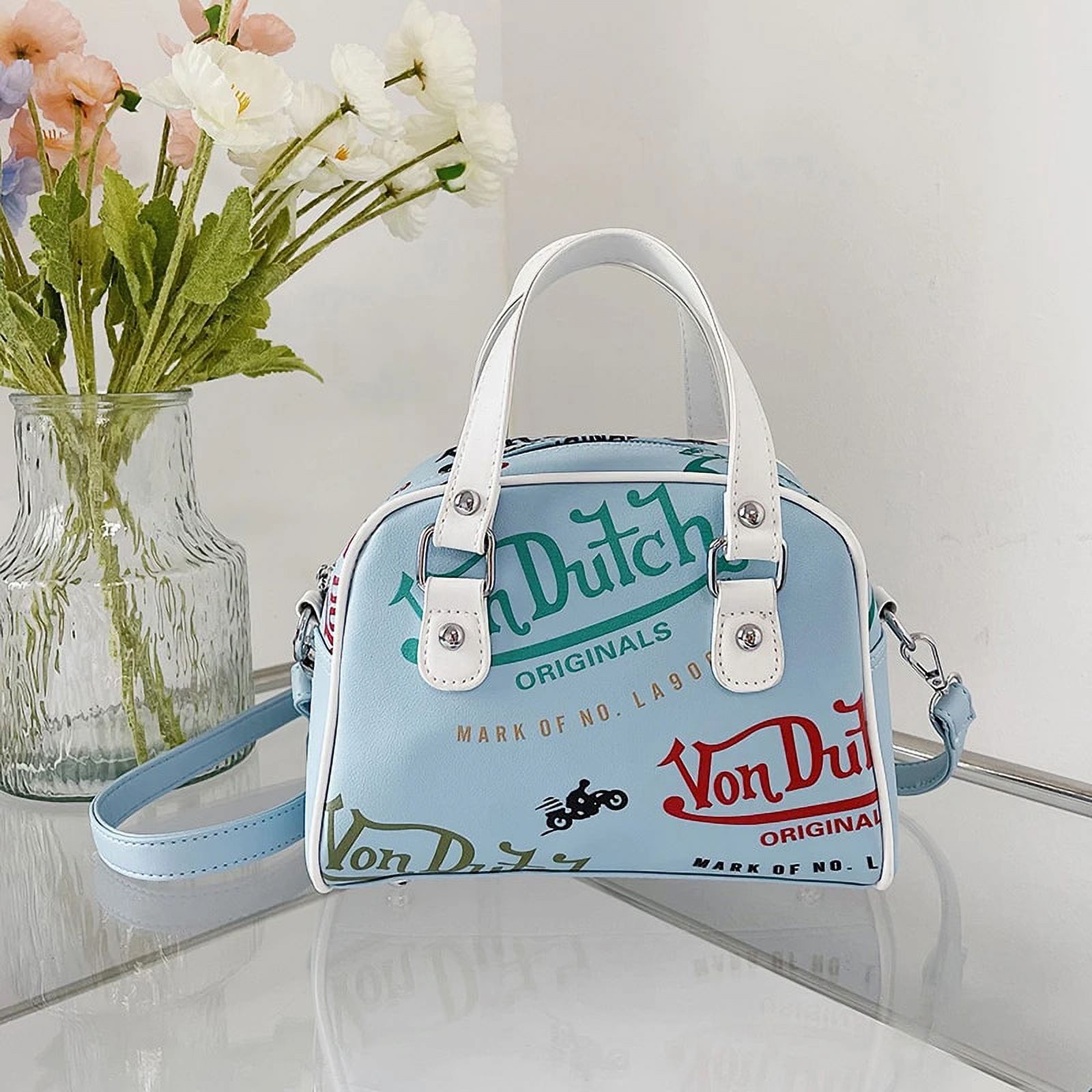 Women's Bag Large Capacity Leather Colour Printing Daily Commuter Women's Shoulder Handbag Bag Shopping Blue