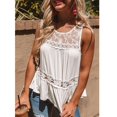 thumbnail image 3 of Camisa sin mangas con bordado de encaje para mujer, camisetas sin mangas elegantes con cuello redondo y dobladillo con volantes, 3 of 6