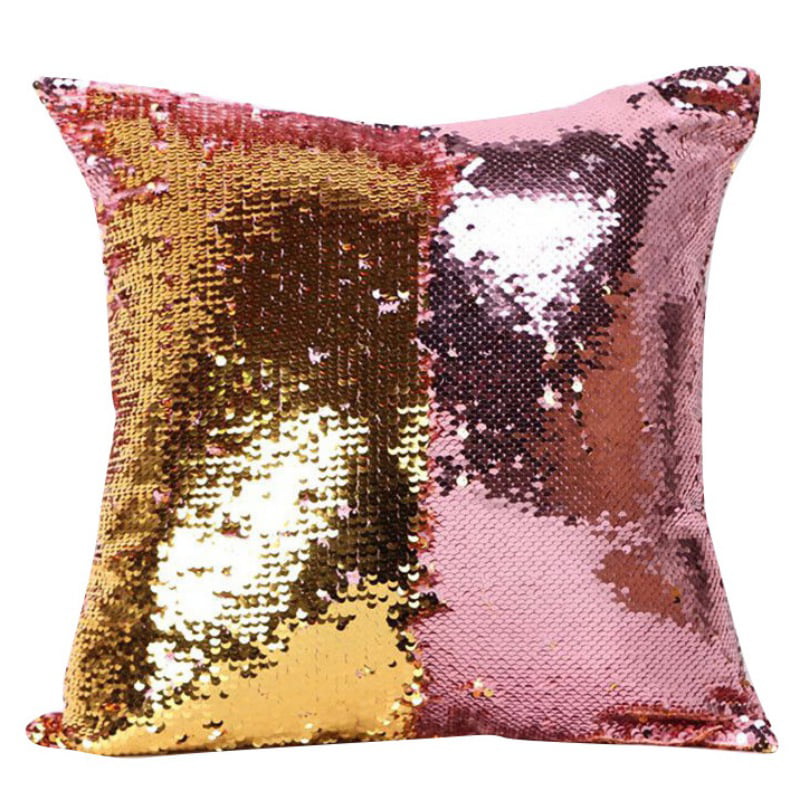 US STOCK Reversible Mermaid Pillow Sequin Cover Glitter Sofa Cushion Case Cover 
