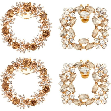 XIATIAN 4 PCS Rhinestone Crystal Shoe Clips Wreath & Rectangle Shape Shoe Charms Detachable Pair Shoe Buckles Light Gold Shoes Jewelry Decorations for Women Bridal Pumps Heels Shoes Hats Bags