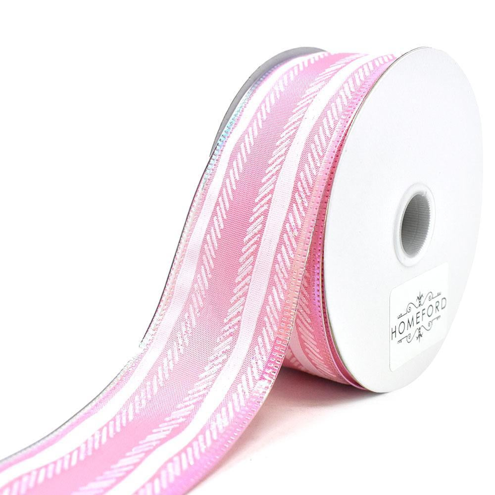 Wired Pink Stripe Ribbon, Pink White Striped Ribbon for Wreaths and Bows  1.5 X 10 YARD ROLL 